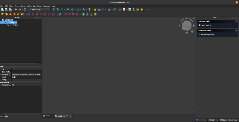 FreeCAD interface after adding a new body