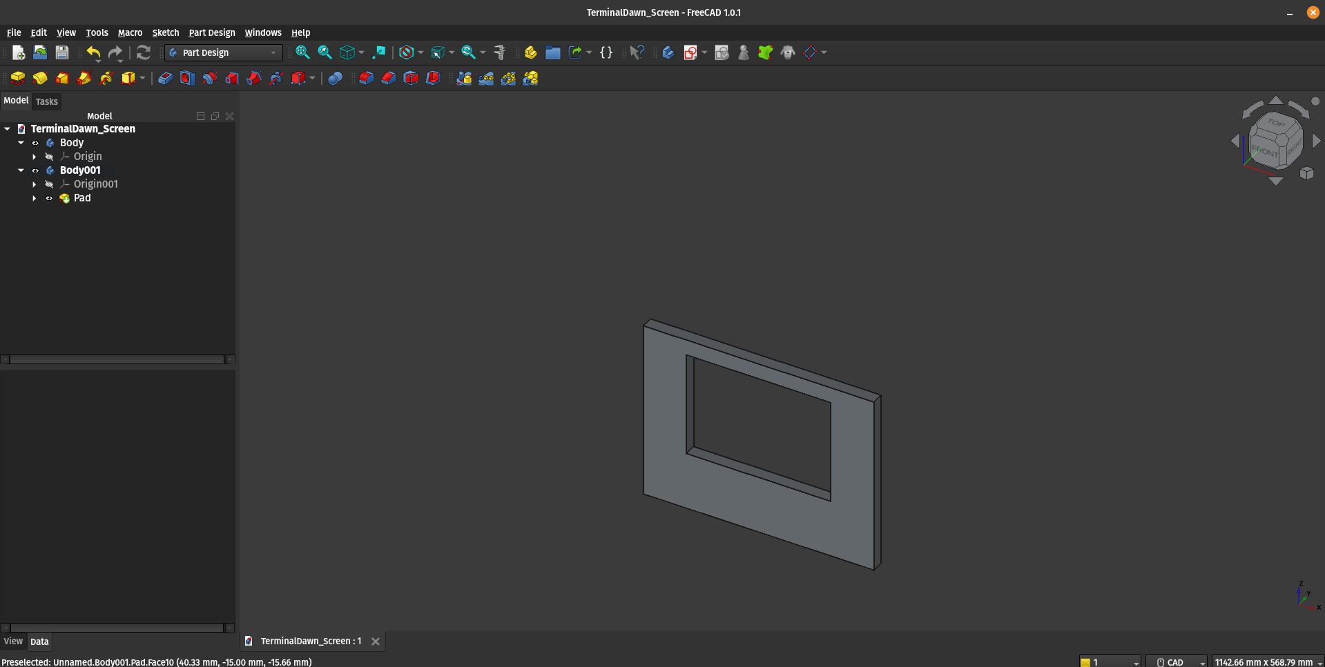 FreeCAD screen panel
